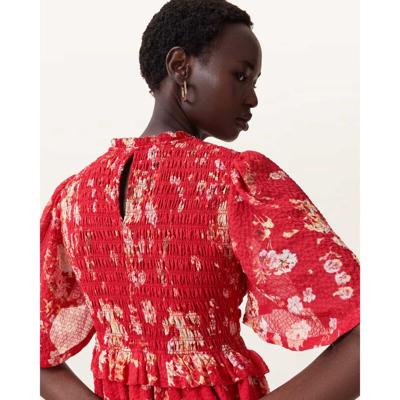 AllSaints Mya Floral Print Shirred Midi Dress image number 2